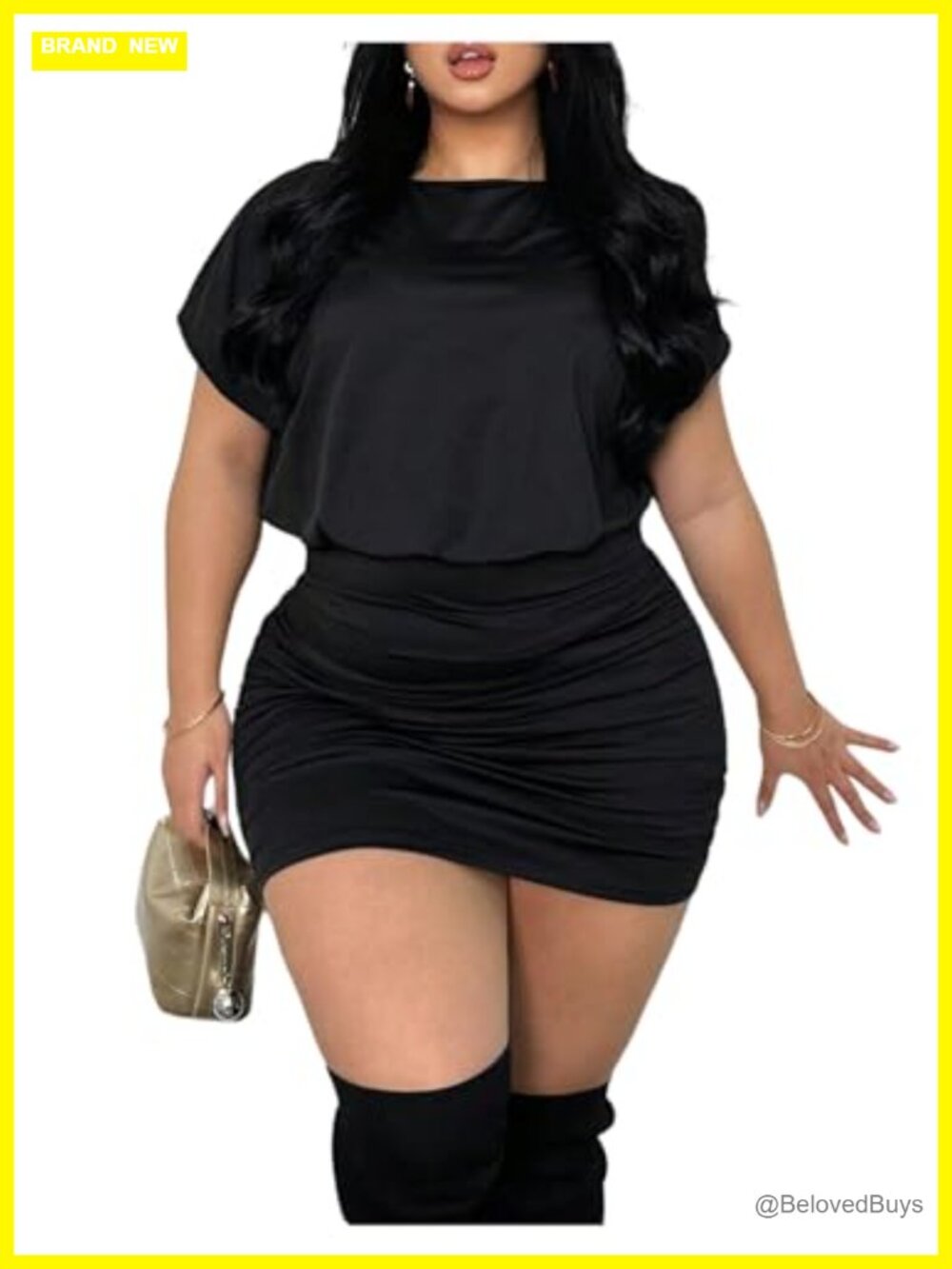Plus Size Ruched Short Sleeve Bodycon Mini Dress Boat Neck Slim Fit